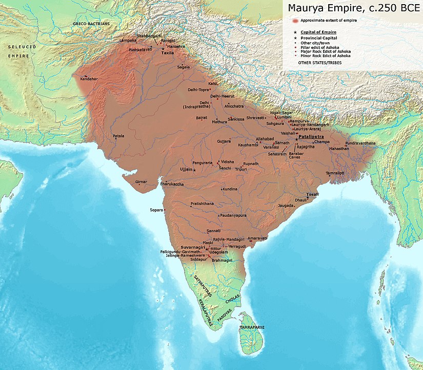 Maximum Extent of the Maurya Empire; Image Source: Avantiputra7 / CC BY-SA (https://creativecommons.org/licenses/by-sa/3.0)