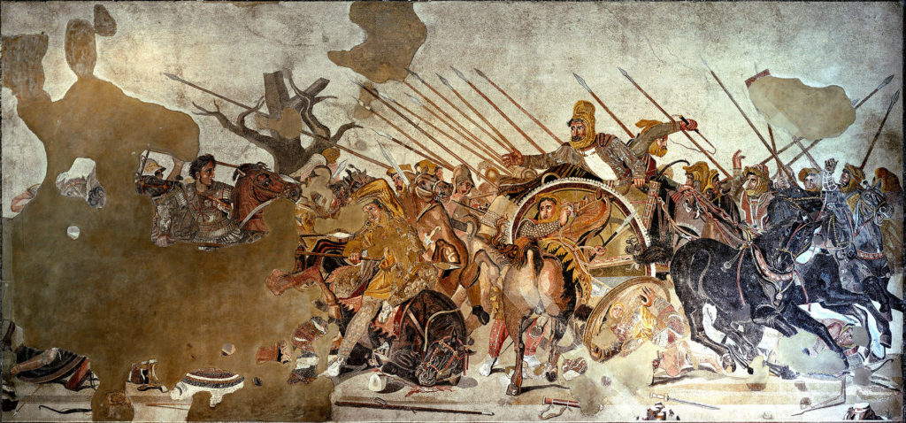 Alexander the Great (left) fights Darius III at Issus