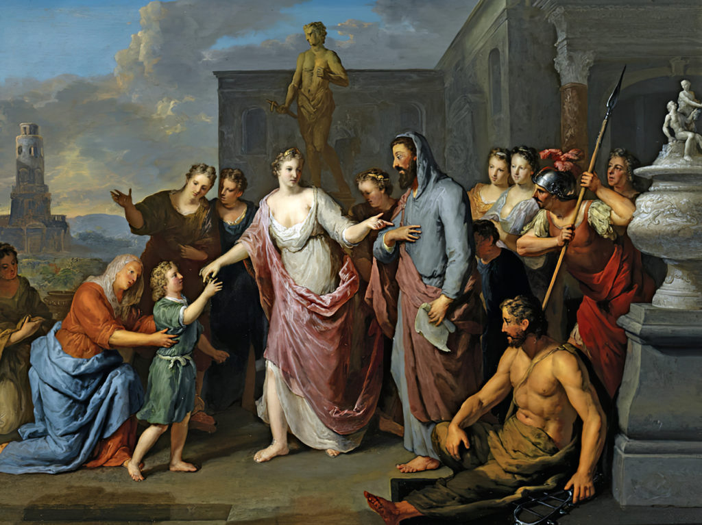 Queen Olympias presents young Alexander to Aristotle, painting by Gerard Hoet