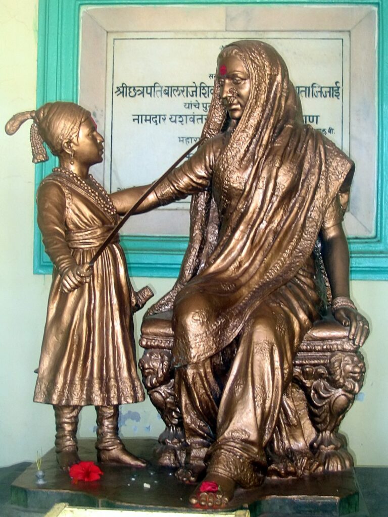Statue of Rajmata Jijabai with the boy-king Shivaji Raje, Founder of the Maratha Empire
