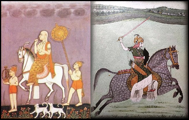 Chhatrapati Shahu Maharaj (left) and Peshwa Bajirao I (right)